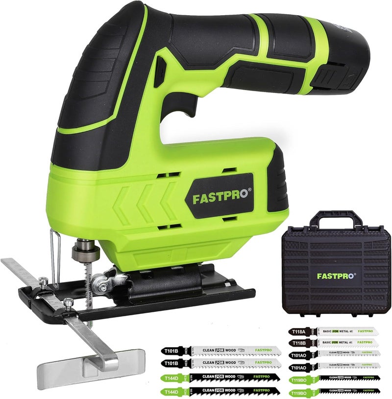 FASTPRO 12V Cordless Jig Saw Kit, Electric Jigsaw with 10pcs Blades & Edge Guide, Included 1.5 Ah Battery, Charger and Storage Case - Image 1